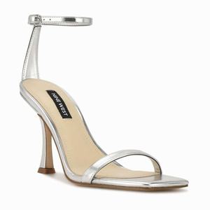 Nine West Yess Ankle Strap Heeled Sandals - Silver - Ireland (HV2843107)